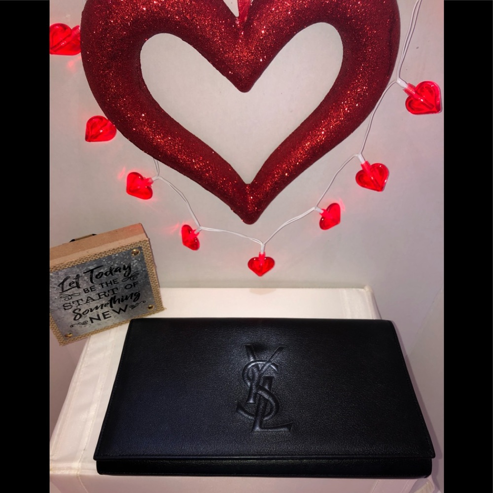 YSL Black Calf Leather Belle Du Jour Clutch